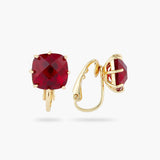 LES NEREIDES Garnet Red Diamantine Square Stone Clip-On Earrings