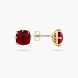 LES NEREIDES Garnet Red Diamantine Square Stone Post Earrings