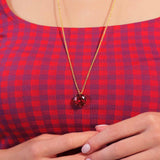 LES NEREIDES Garnet Red Diamantine Round Stone Long Necklace