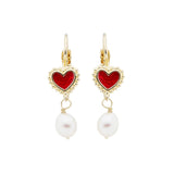 Les Nereides Heart And Cultured Pearl Sleeper Earrings