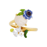 Les Nereides Rose Quartz And Floral Composition Adjustable Ring