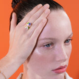 Les Nereides Rose Quartz And Floral Composition Adjustable Ring