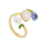 Les Nereides Rose Quartz And Floral Composition Adjustable Ring