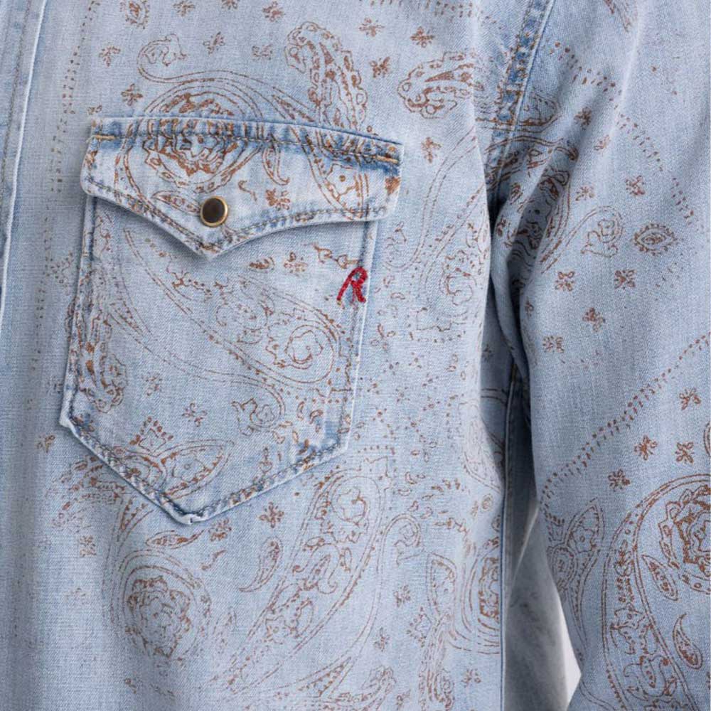 Replay Men's Denim Shirt With Bandana Print