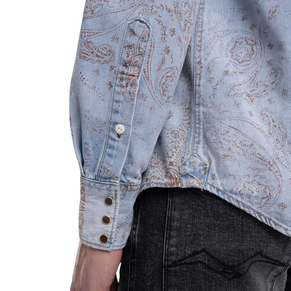 Replay Men's Denim Shirt With Bandana Print