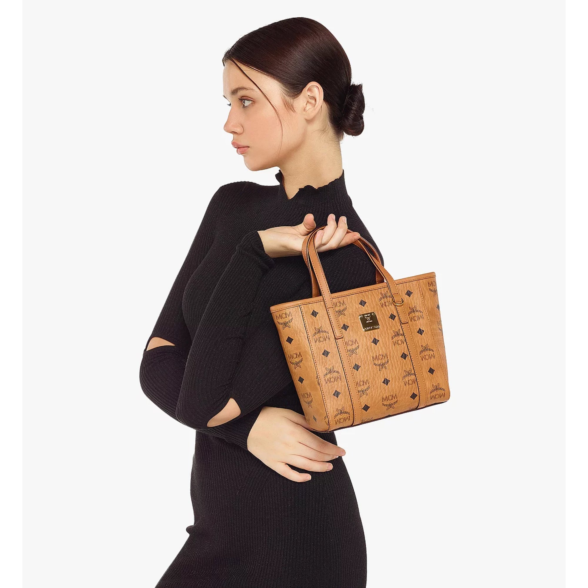 Mcm Toni Visetos Shopper Medium Leather Medium Toni Visetos Coated