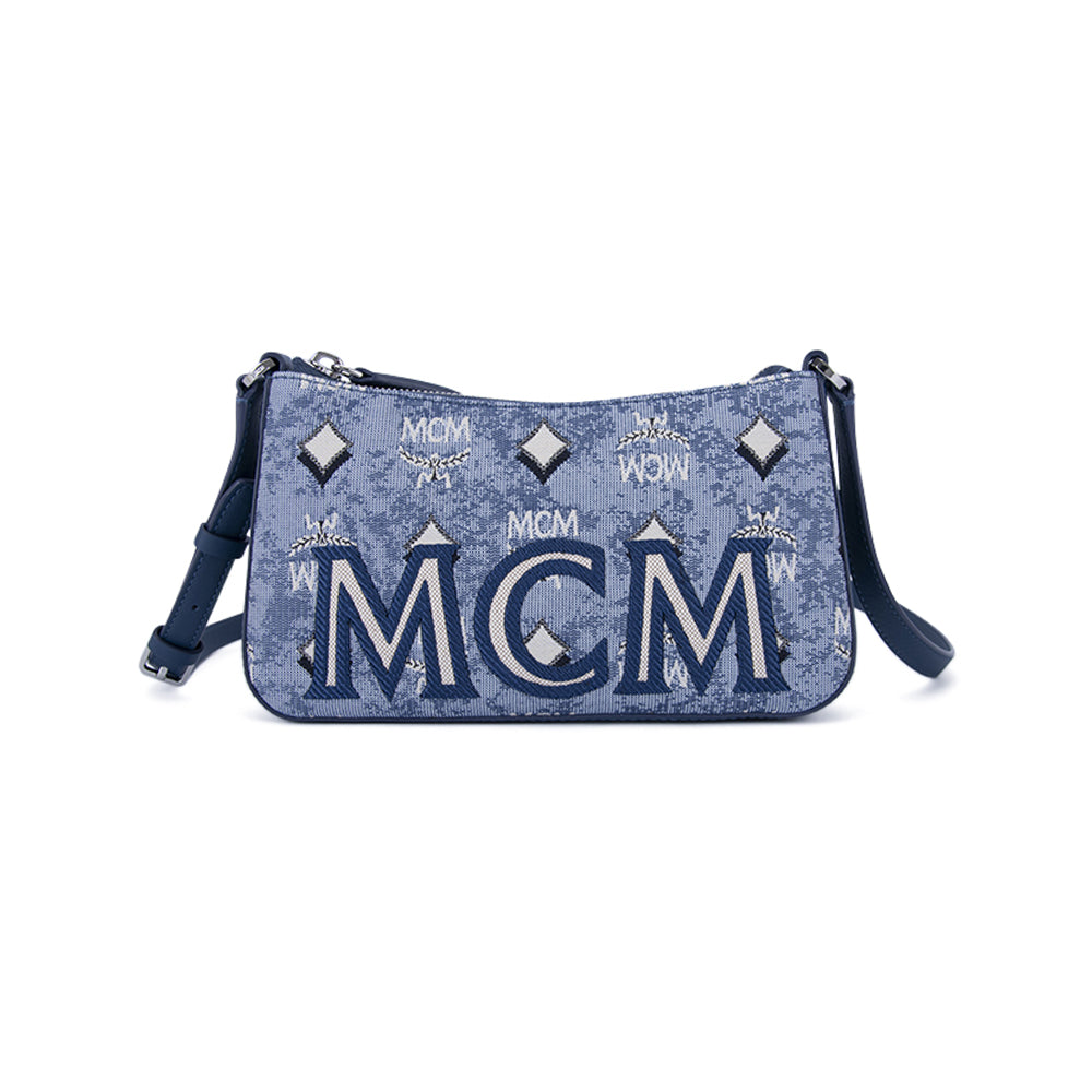 Mcm Mini Monogram Jacquard Shoulder Bag - Blue