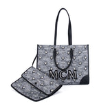 MCM Vintage Jacquard Tote Bag Grey  Large