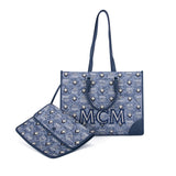 MCM خمر الجاكار حمل حقيبة زرقاء كبيرة