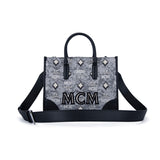 MCM Vintage Monogram Jacquard Tote Bag Grey  Small