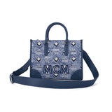 MCM Vintage Monogram Jacquard Tote Bag Blue  Small