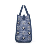 MCM Vintage Monogram Jacquard Tote Bag Blue  Small