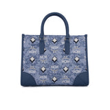 MCM Vintage Monogram Jacquard Tote Bag Blue  Small