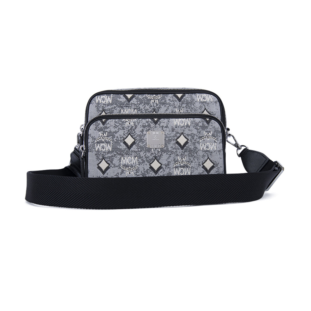 MCM Vintage Monogram Jacquard Crossbody Bag Grey Small – Blue Salon