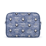 MCM Aren in Vintage Jacquard Crossbody Bag Blue  Small