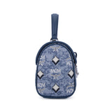 MCM Vintage Monogram Jacquard Satchel Bag Blue  Small