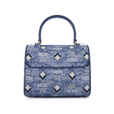 MCM Vintage Monogram Jacquard Satchel Bag Blue  Small