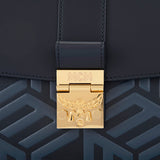 MCM Tracy Cubic Logo Leather Shoulder Bag Black  Medium