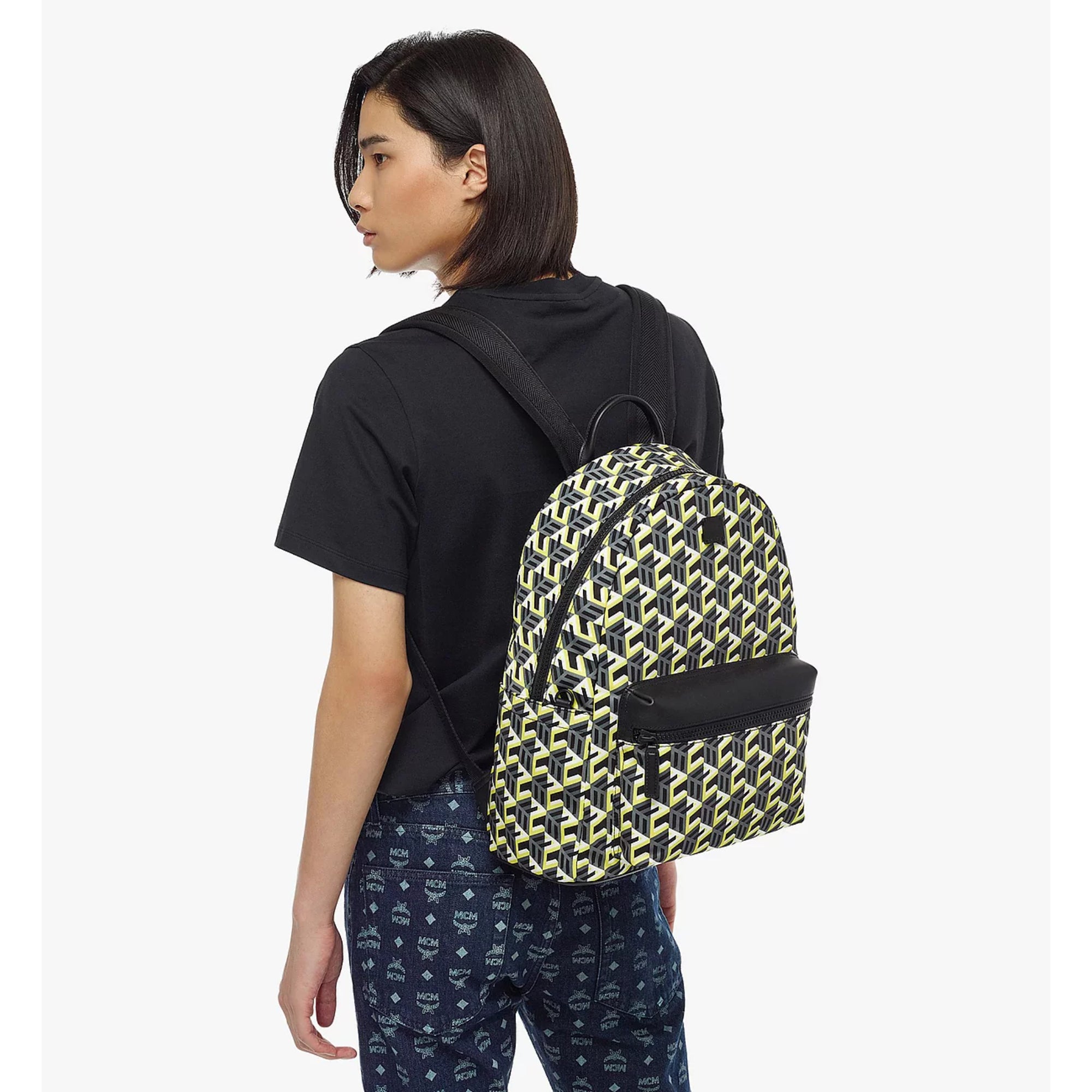 MCM Cubic Logo Nylon Backpack Medium Yellow One Size