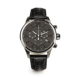 Montegrappa Fortuna  Men's Chronograph Gun Metal Black Leather Strap Watch