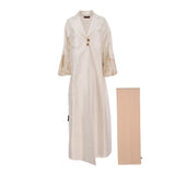 N Design Women's Golden Hand Embroidered White Abaya