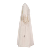 N Design Women's Golden Hand Embroidered White Abaya