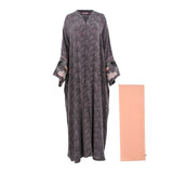 N Design Women's Grey And Pink Embroidered Hand Abaya