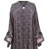 N Design Women's Grey And Pink Embroidered Hand Abaya