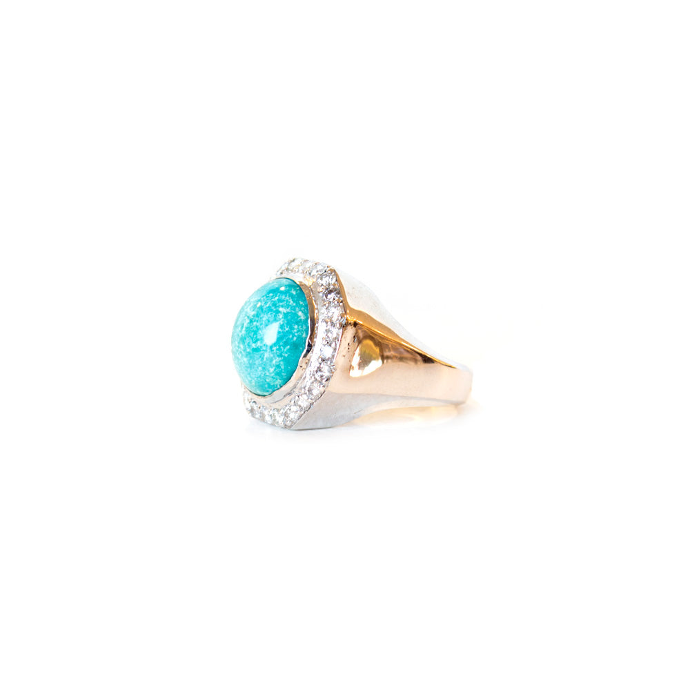 Ouzounian Men'S Ring Silver 925 With Round Diamond & Turquoise Size 10