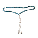 مسبحة اوزونيان من الفضة 925 مع حجر اليشم الازرق التايلندي