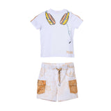Alviero Martini Kids Boy's White & Geo Beige Set T-Shirt & Bermuda