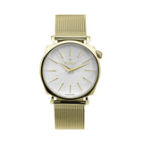 Rama Ladies Quartz Watch Yellow Gold Plated Stainless Steel Case With White Sun Ray Dial / Yellow Gold Plated Mesh Bracelet