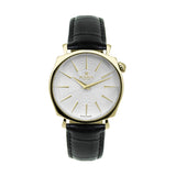 Rama Ladies Quartz Watch Yellow Gold Plated Stainless Steel Case With White Sun Ray Dial / Black Color Genuine Leather Strap