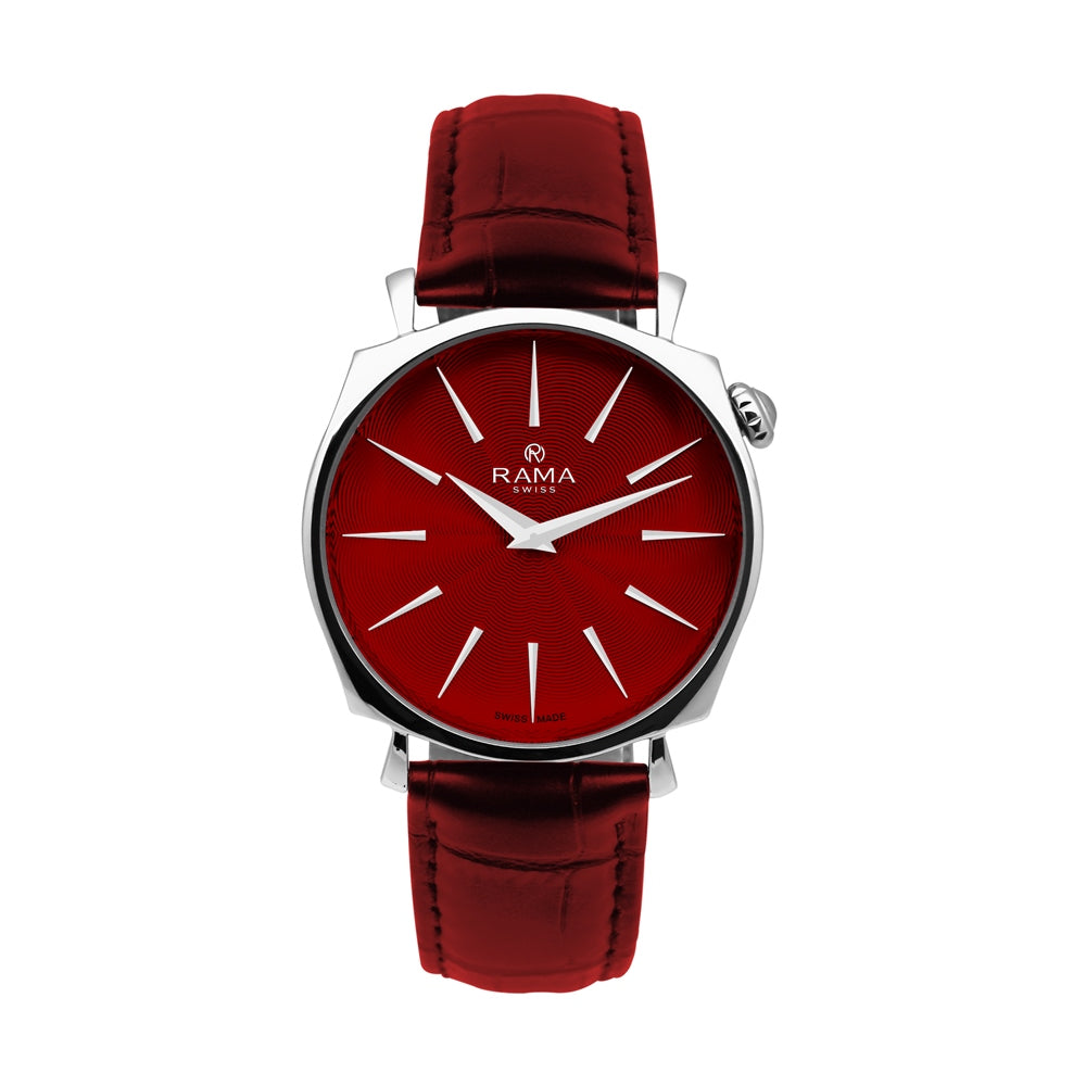 Rama Ladies Quartz Watch Stainless Steel Case With Magenta Sun Ray Dial / Magenta Color Genuine Leather Strap | Fashion Watches | GCC | SP | Valentine | Womens Rama Ladies Quartz Watch Stainless Steel Case With Magenta Sun Ray Dial / Magenta Color Genuine Leather Strap | Fashion Watches | GCC | SP | Valentine | Womens