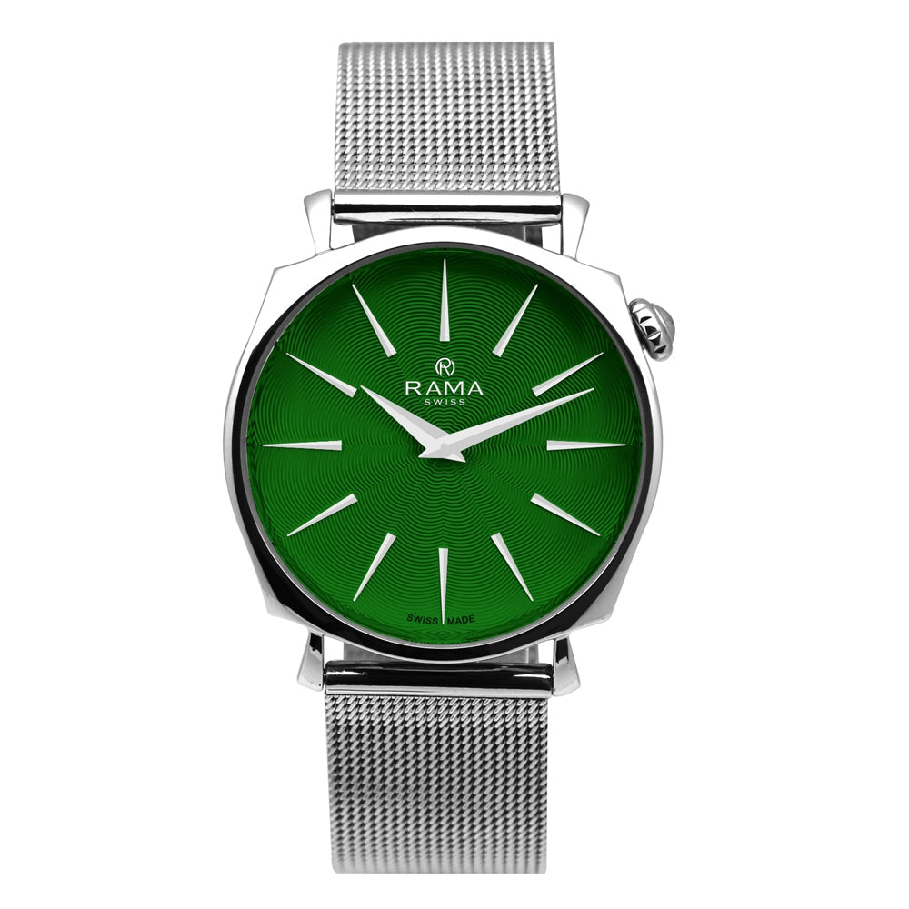 Rama Ladies Quartz Watch Stainless Steel Case With Green Sun Ray Dial / Stainless Steel Mesh Bracelet | Fashion Watches | GCC | SP | Womens