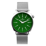 Rama Ladies Quartz Watch Stainless Steel Case With Green Sun Ray Dial / Stainless Steel Mesh Bracelet