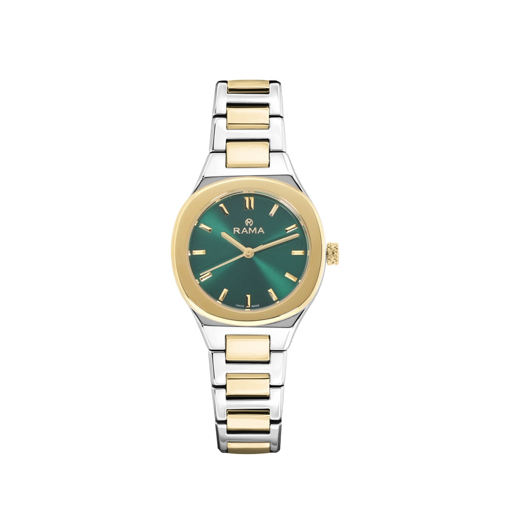 Rama Ladies Quartz Watch Two Tone Yellow Gold/Silver Plated Stainless Steel Case & Bracelet With Green Sun Ray Dial | Fashion Watches | GCC | Womens Rama Ladies Quartz Watch Two Tone Yellow Gold/Silver Plated Stainless Steel Case & Bracelet With Green Sun Ray Dial | Fashion Watches | GCC | Womens