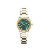 Rama Ladies Quartz Watch Two Tone Yellow Gold/Silver Plated Stainless Steel Case & Bracelet With Green Sun Ray Dial