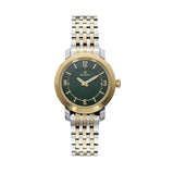 Rama Ladies Quartz Watch Two Tone Yellow Gold/Silver Plated Stainless Steel Case & Bracelet With Green Sun Ray And Green Ring Dial
