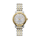 Rama Ladies Quartz Watch Two Tone Yellow Gold/Silver Plated Stainless Steel Case & Bracelet With Silver Sun Ray And White Ring Dial