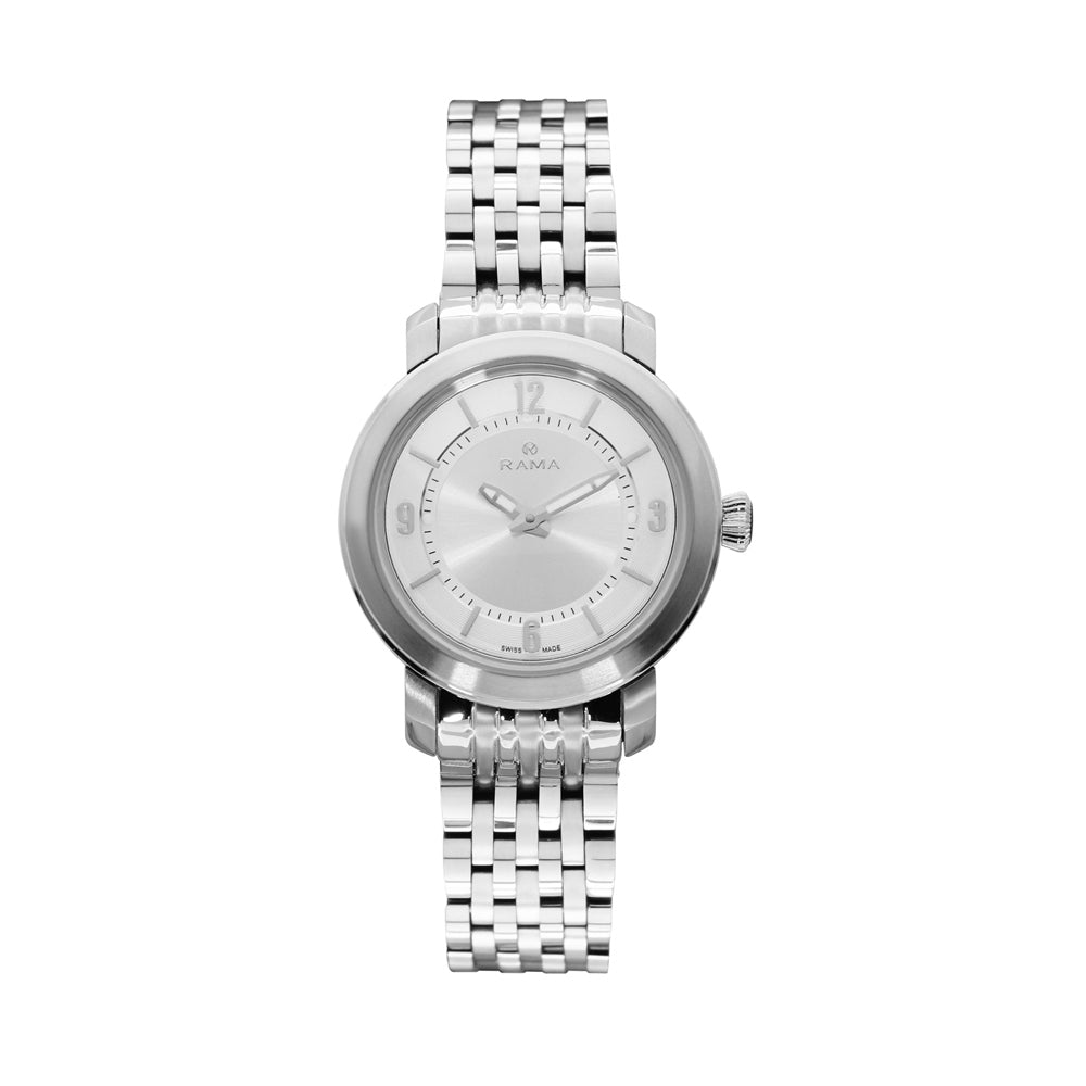 Rama Ladies Quartz Watch Full Stainless Steel Case & Bracelet With Silver Sun Ray And White Ring Dial | Fashion Watches | GCC | SP | Womens