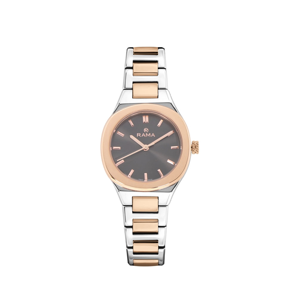 Rama Ladies Quartz Watch Two Tone Rose Gold/Silver Plated Stainless Steel Case & Bracelet With Brown Sun Ray Dial | Fashion Watches | GCC | SP | Womens Rama Ladies Quartz Watch Two Tone Rose Gold/Silver Plated Stainless Steel Case & Bracelet With Brown Sun Ray Dial | Fashion Watches | GCC | SP | Womens