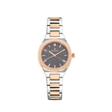 Rama Ladies Quartz Watch Two Tone Rose Gold/Silver Plated Stainless Steel Case & Bracelet With Brown Sun Ray Dial