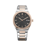Rama Men's Quartz Watch Two Tone Rosegold/Silver Plated Stainless Steel Case & Bracelet With Dark Brown Dial