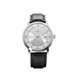 Rama Men's Quartz Watch Stainless Steel Case With Silver Sun Ray And White Ring Dial / Black Leather Strap