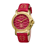 Roberto Cavalli Ladies Watch Red Leather Strap With Golden Case & Red Dial