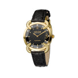 Roberto Cavalli Ladies Watch Black Snake Skin Leather Strap With Golden Color Case & Black Dial