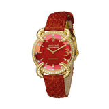 ساعة روبرتو كافالي نسائية  مع مينا حمراء وحزام من جلد الافاعي أحمر اللون 