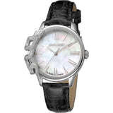 Roberto Cavalli Ladies Watch Black Leather Strap Silver Case With Mother Of Pearl Dial And Sapphire Glass