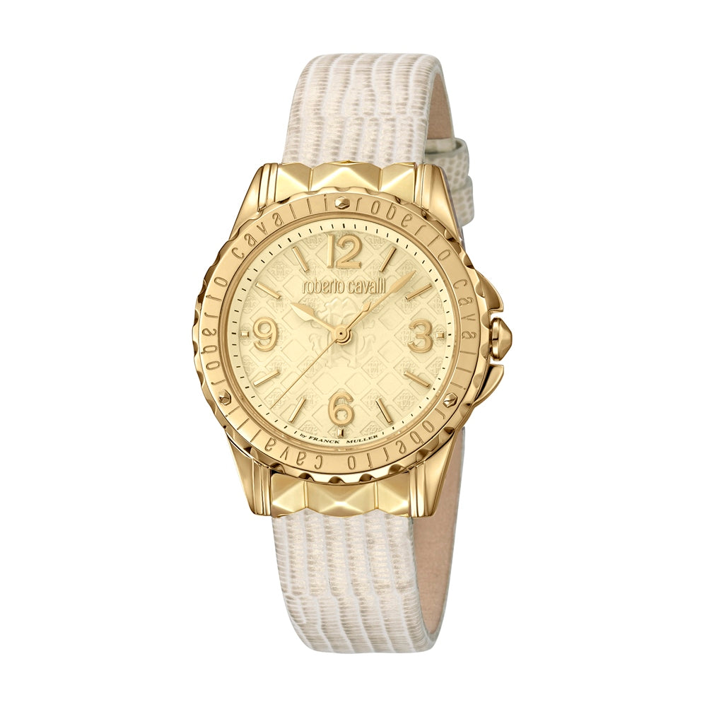 Roberto Cavalli Ladies Watch Beige Leather Strap With Golden Color Case & Dial | EID2023 | Fashion Watches | GCC | SP | Womens Roberto Cavalli Ladies Watch Beige Leather Strap With Golden Color Case & Dial | EID2023 | Fashion Watches | GCC | SP | Womens